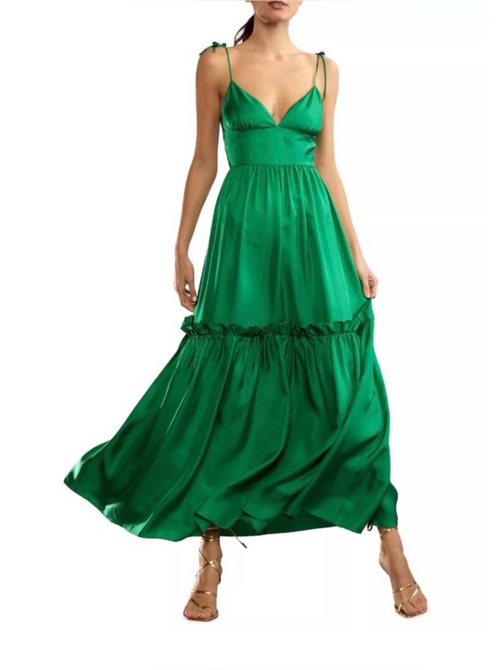 CYNTHIA ROWLEY | Silk Tiered Twill Maxi Dress in Green Size 4